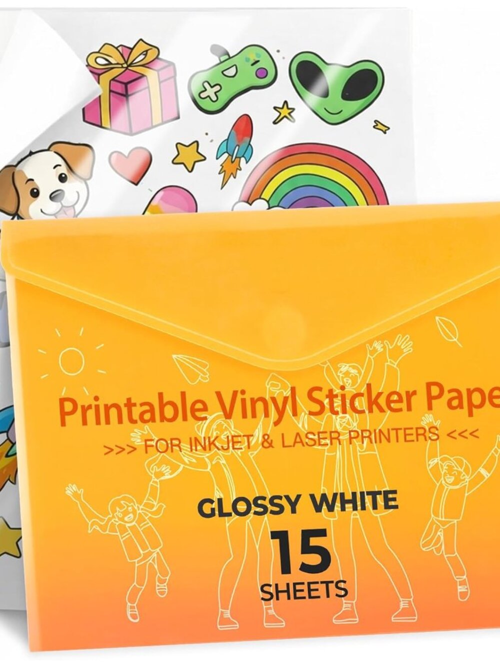 Printable Vinyl Sticker Paper, Glossy White, 15 Sheets